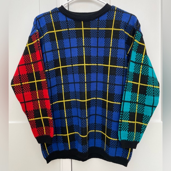Vintage Sweaters - Vintage Toi small crewneck sweater colorblock plaid 80’s retro oversized